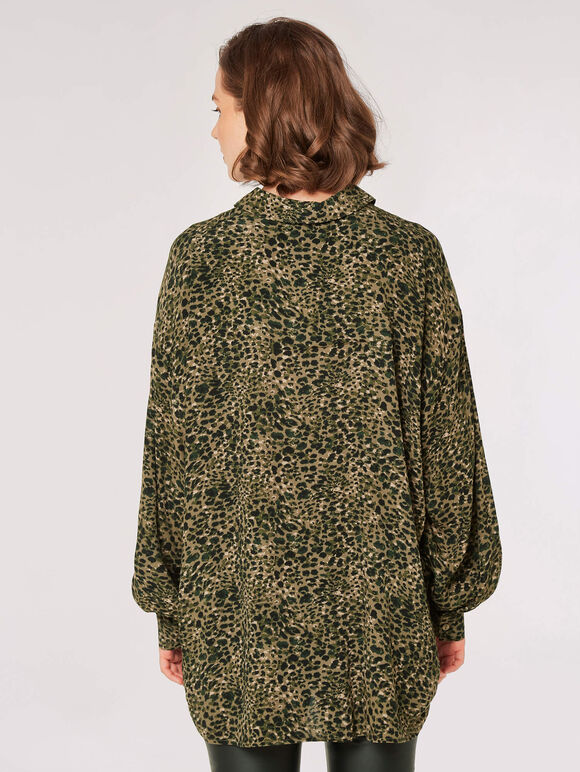Oversized Animal Print Shirt, Khaki, large