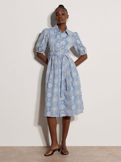 Broderie Anglaise Shirt Midi Dress