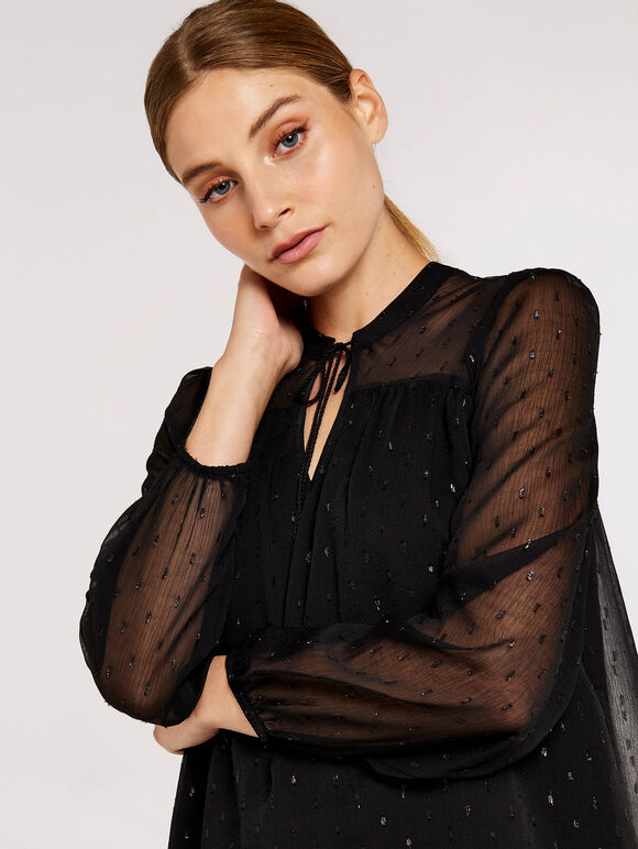 Dobby Tassel Top, Black, large