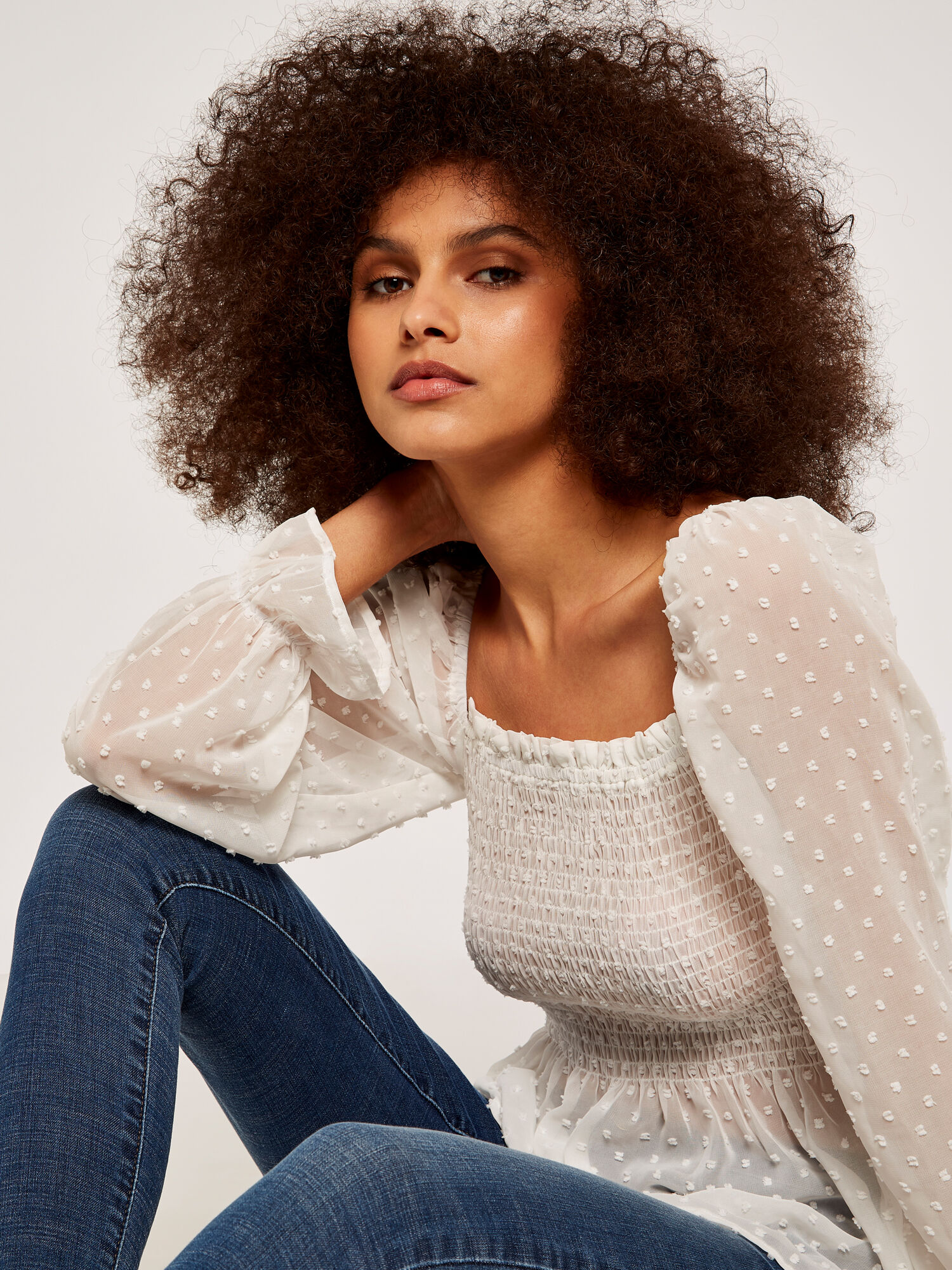Ruffle smock top hot sale