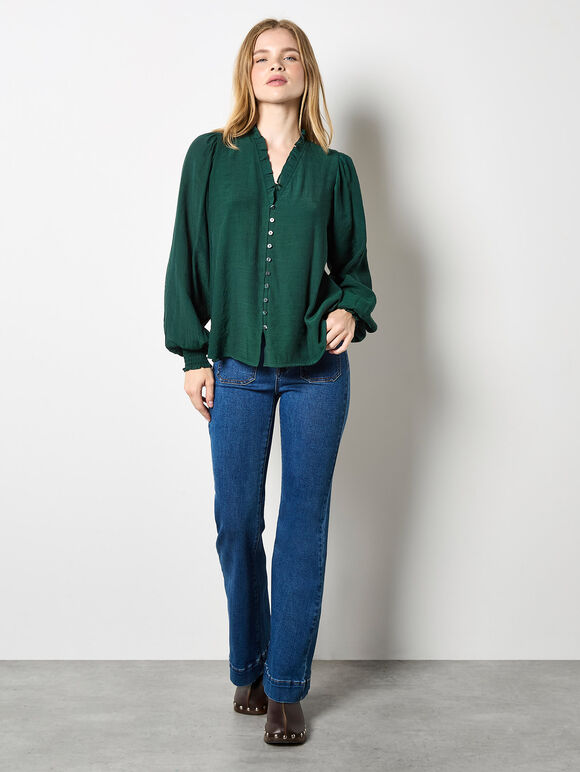Ruffle Collar Blouse, Green, large