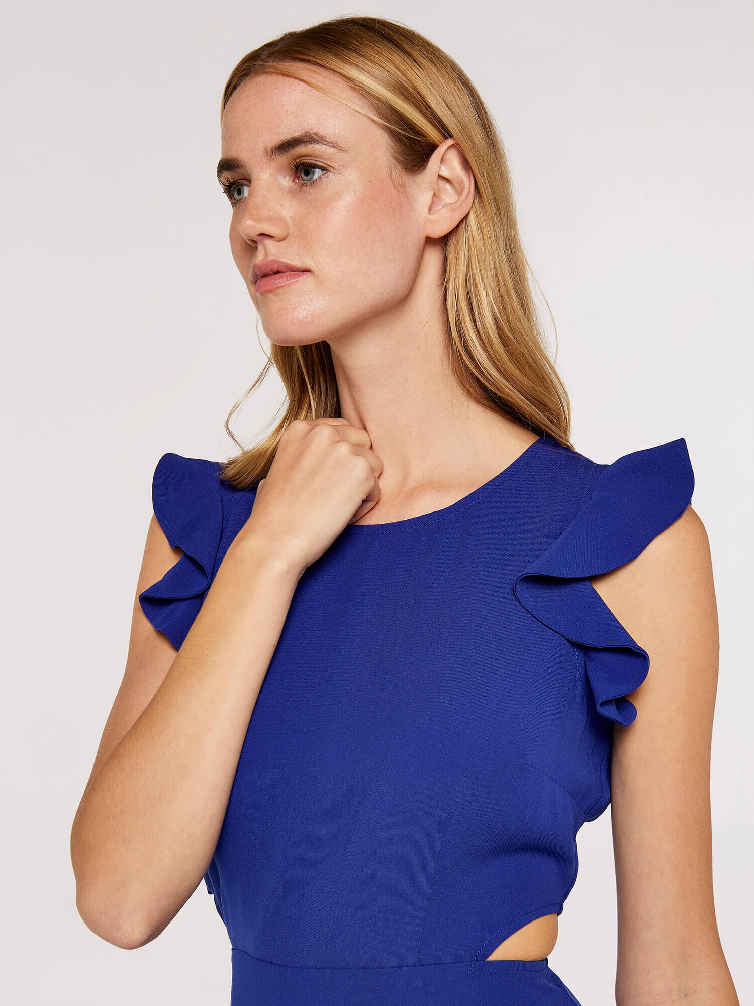 Frill Crepe Dress Apricot Clothing