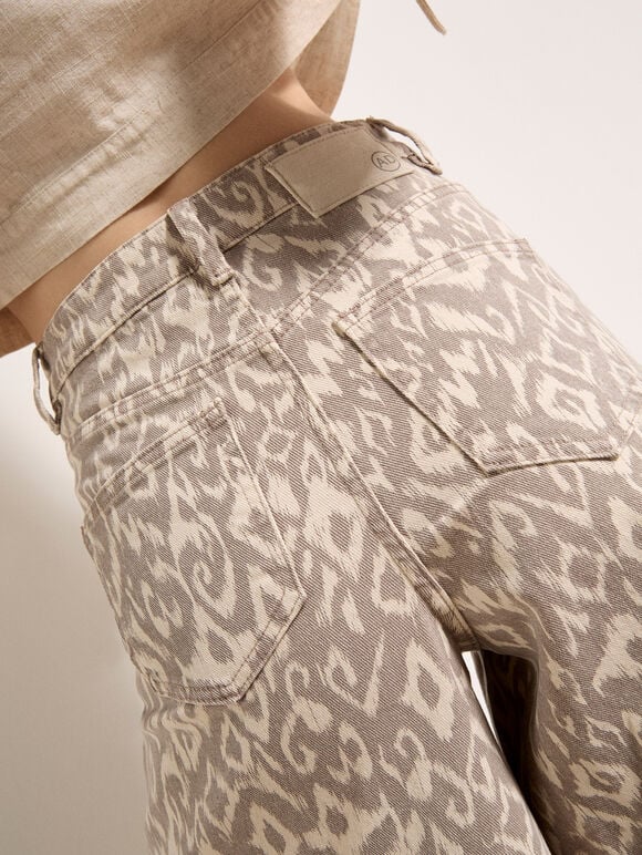 Ikat Gianna Wide-Leg Jeans, Stone, large