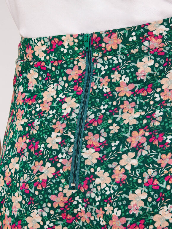 Jupe mi-longue à imprimé floral, Vert, large