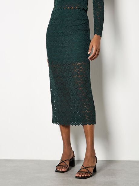 Floral Leaf Lace Midi Skirt