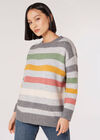 Übergroßer Pullover mit bunten Streifen, Grau, Größe L
