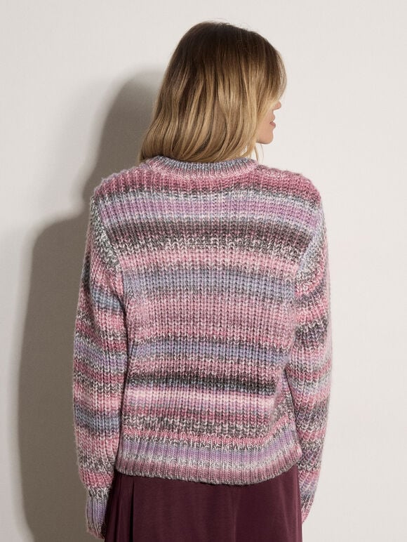 Ombre Stripe Chunky Knit Jumper, Pink, large