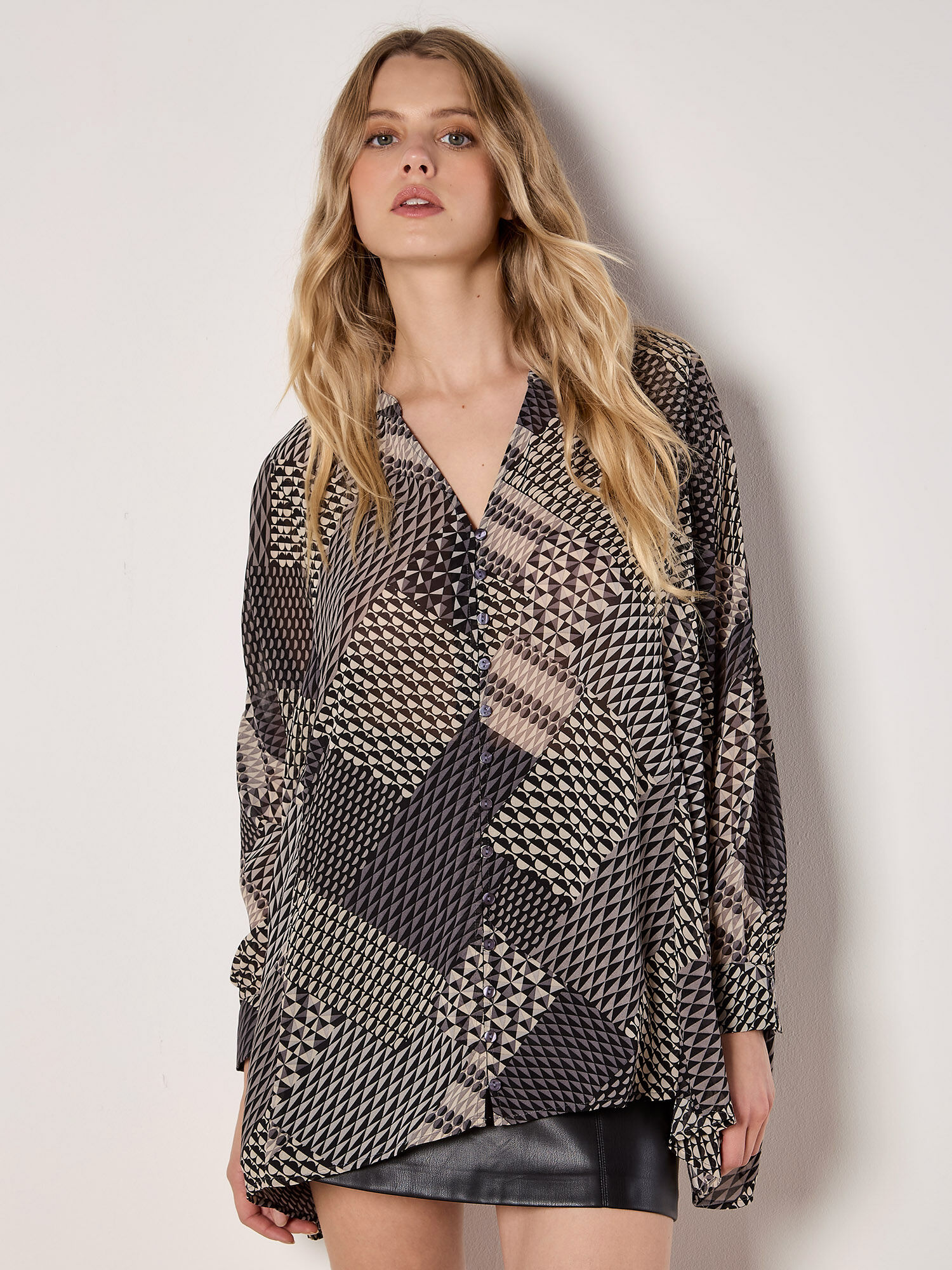 Geo Patchwork Chiffon Shirt | Apricot Clothing
