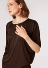 Metallic Stripe Batwing Top, Brown, large