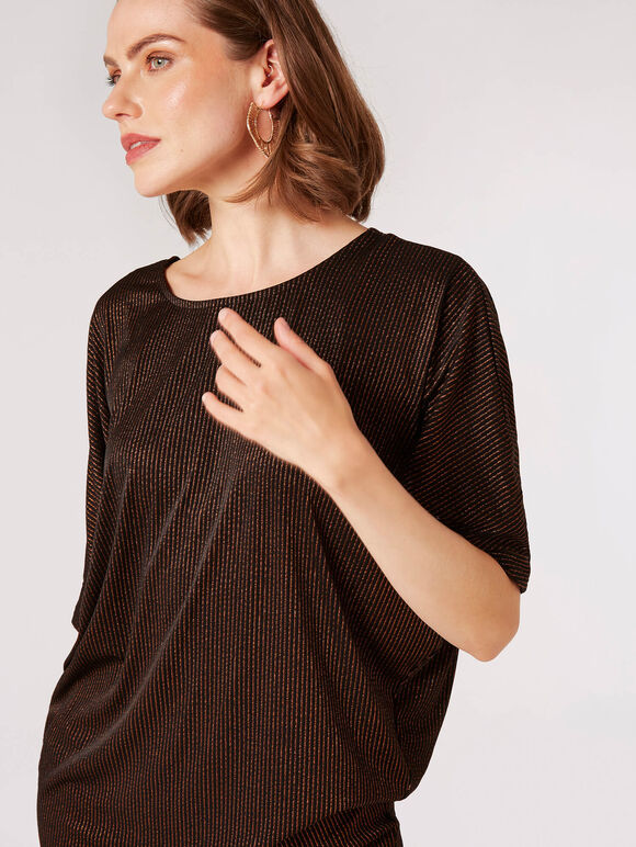 Metallic Stripe Batwing Top, Brown, large