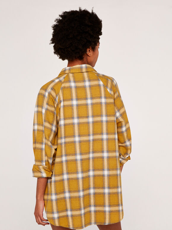 Oversized Plaid Shirt, Mustard, large