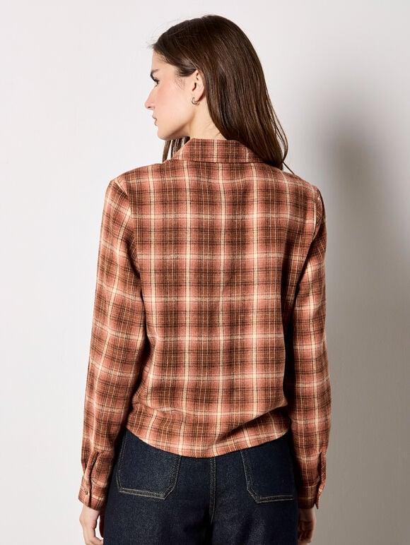 Soft Check Cropped Shirt, Pink, large