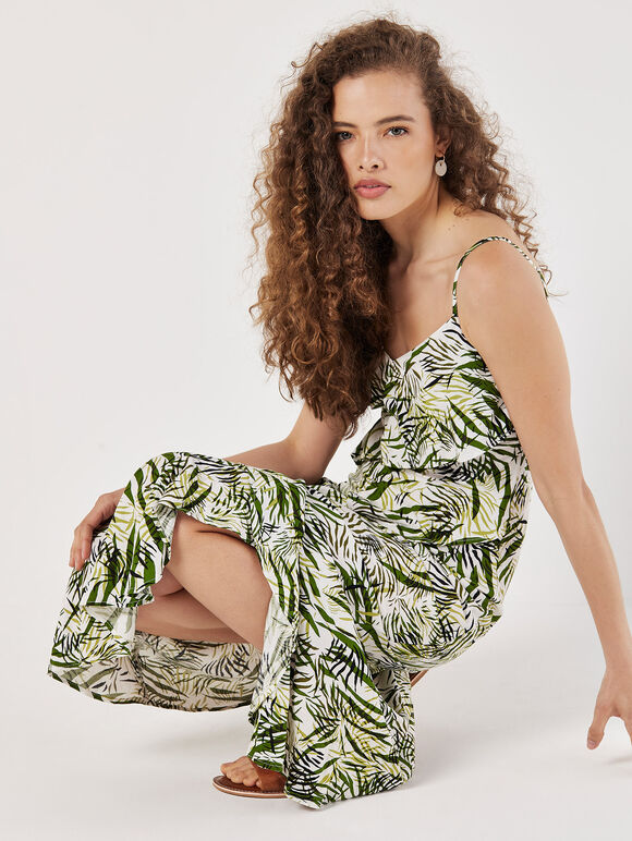 Tropical Zebra Ruffle Tiered Midi Dress, Green, large