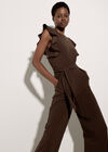 Ruffle Sleeve Jersey Jumpsuit, Brown, large