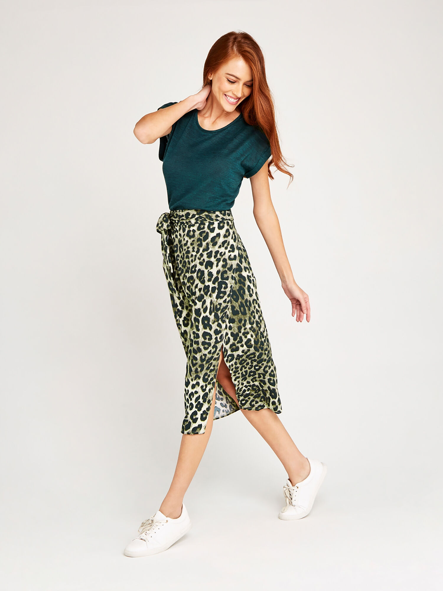 Stone Leopard Print Wrap Skirt Apricot Clothing