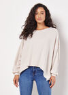 Soft-Touch Oversized Waffle Knit Top, Stone, large