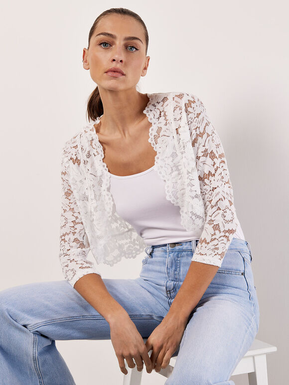 Cropped Lace Bolero, Cream, large