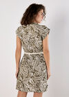 Leaf Print Rope Belt Mini Dress, Khaki, large