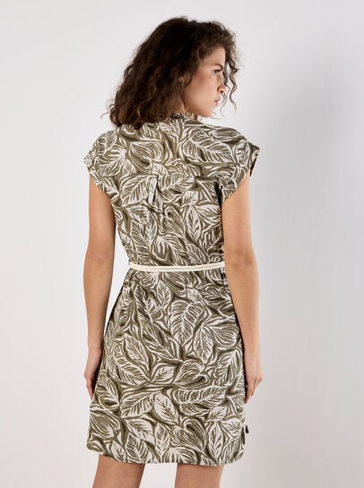 Leaf Print Rope Belt Mini Dress