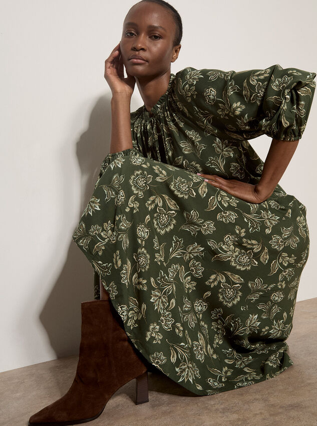 Folk Floral A-Line Midi Skirt, Green, large