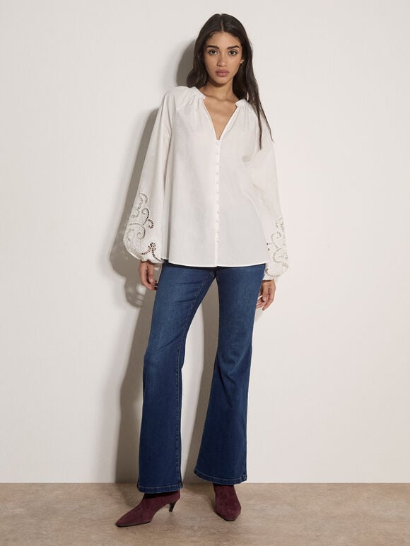 Cotton Cut-Out Blouse, White, large