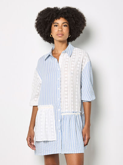 Mix Stripe Shirt Mini Dress