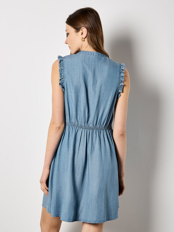 Ruffle Button-Down Mini Dress, Blue, large