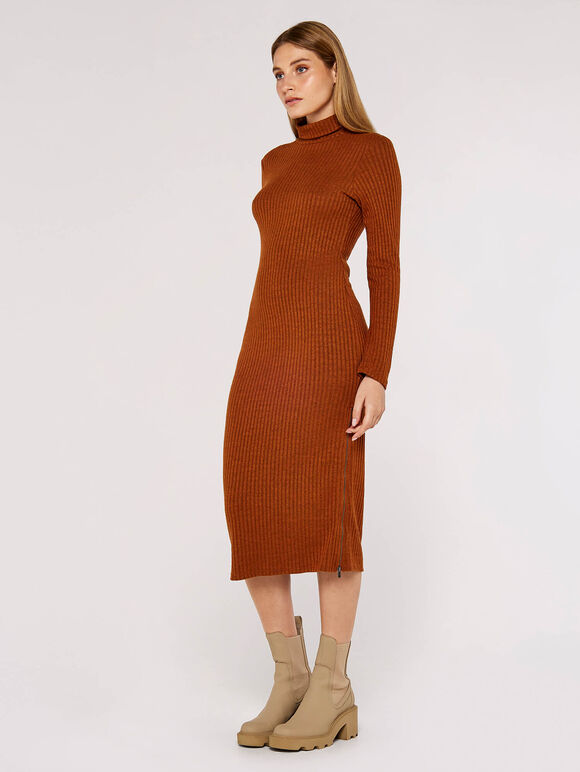 High Neck Midi Dress, Rust, large