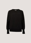 Sequin Sleeve Ribbed Knit Jumper, Black, large