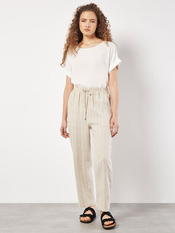Linen Blend Stripe Joggers, Stone, large