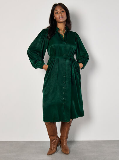 Curve Satin Shirt Midi Dress