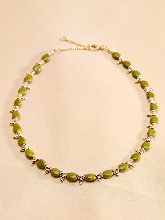 Acrylic Bead Necklace, Green, large