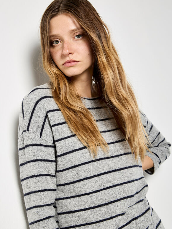Soft Touch Stripe Top, Grey, large