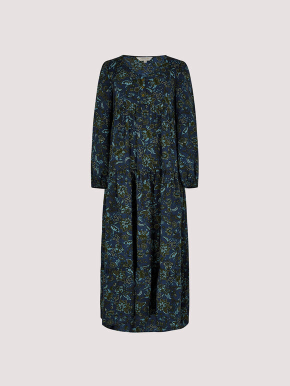 Boho Floral Print Maxi Dress, Navy, large