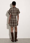 Pintuck Pleat Check Mini Dress, Brown, large