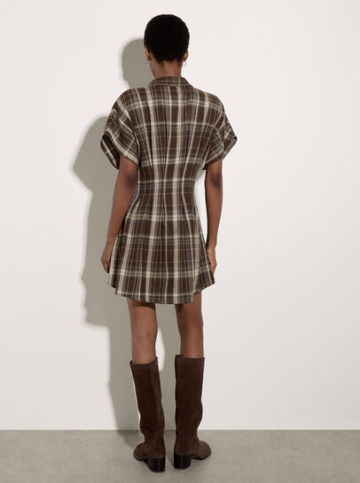Pintuck Pleat Check Mini Dress