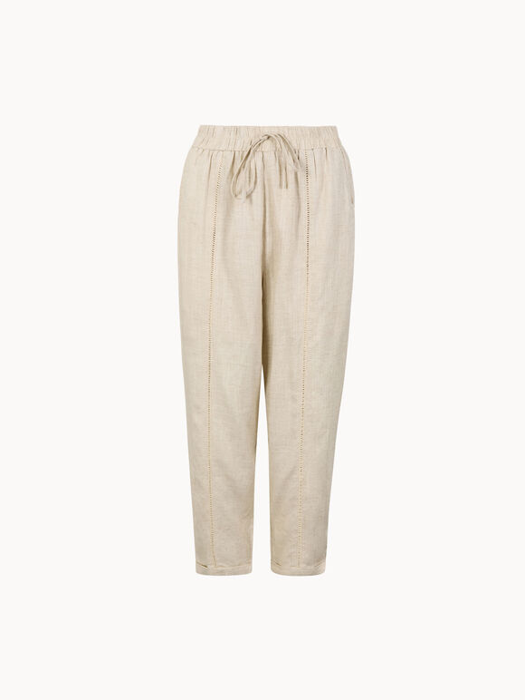 Ladder Lace Insert Linen Joggers, Stone, large