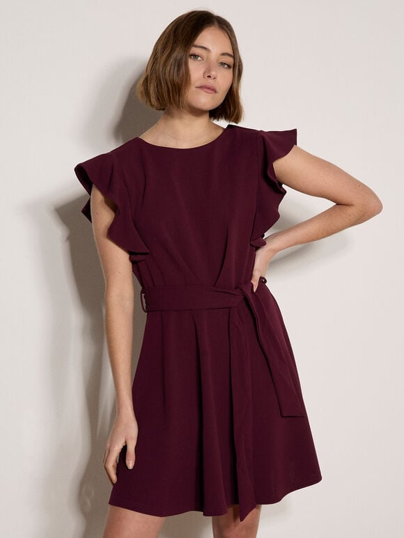 Jersey Crepe Mini Dress, Burgundy, large