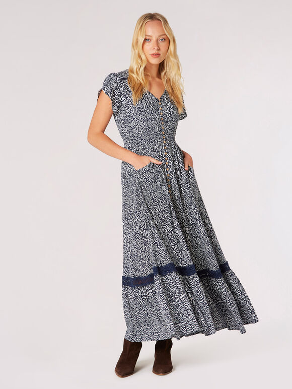 Häkel-Maxikleid mit unregelmäßigen Punkten, Marineblau, Größe L