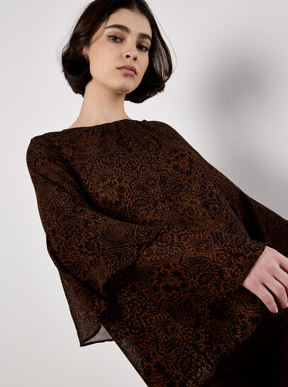 Paisley Print Ruffle Sleeve Blouse