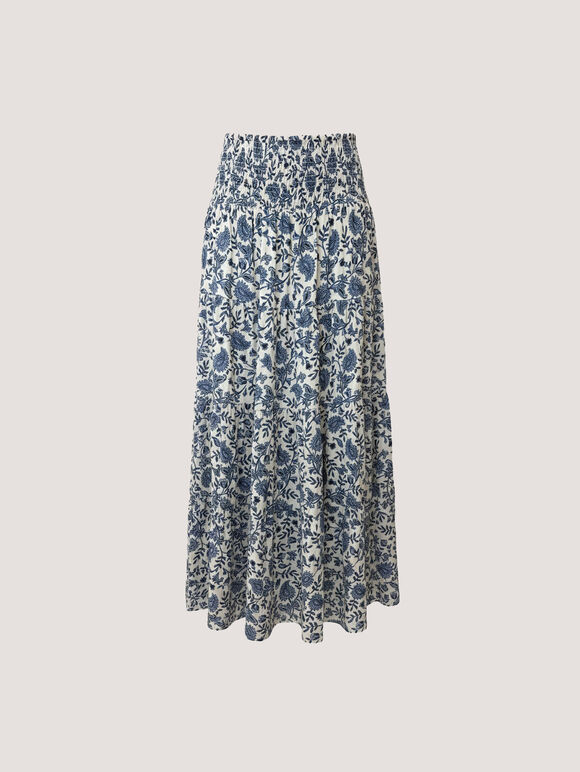 Painterly Paisley Tiered Maxi Skirt, Cream, large