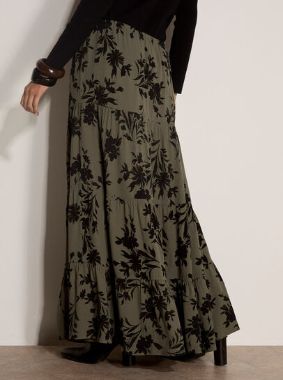 Floral Silhouette Crepe Midi Skirt
