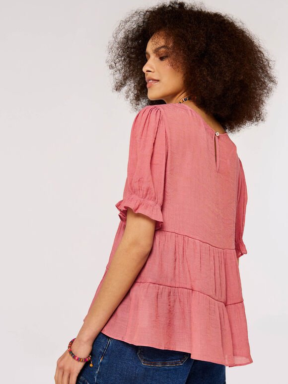 Ruffle Sleeve Shimmer Top, Pink, large