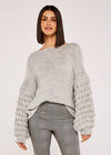 Chunky Weave Knit Sleeve Jumper, Grey, large