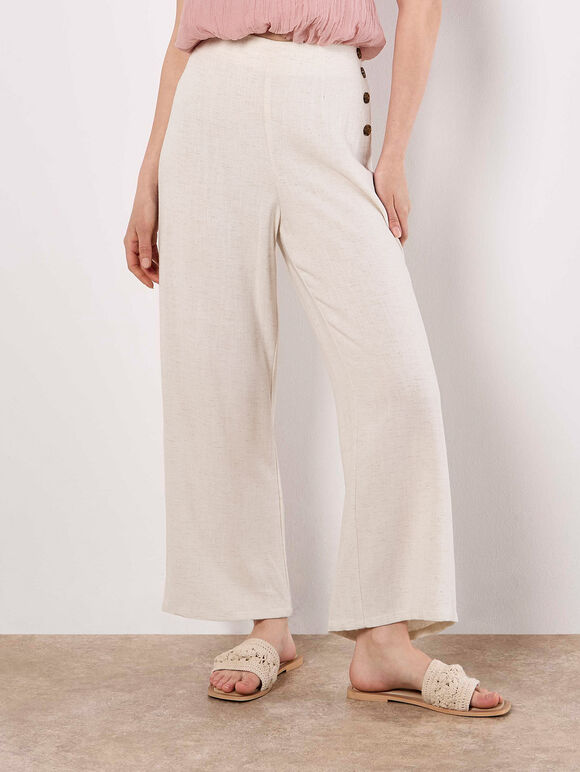 Linen Blend Culotte Trousers, Stone, large