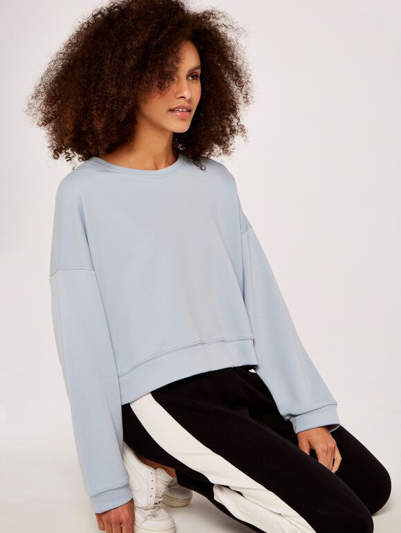 Cropped Sweatshirt, Blue, large