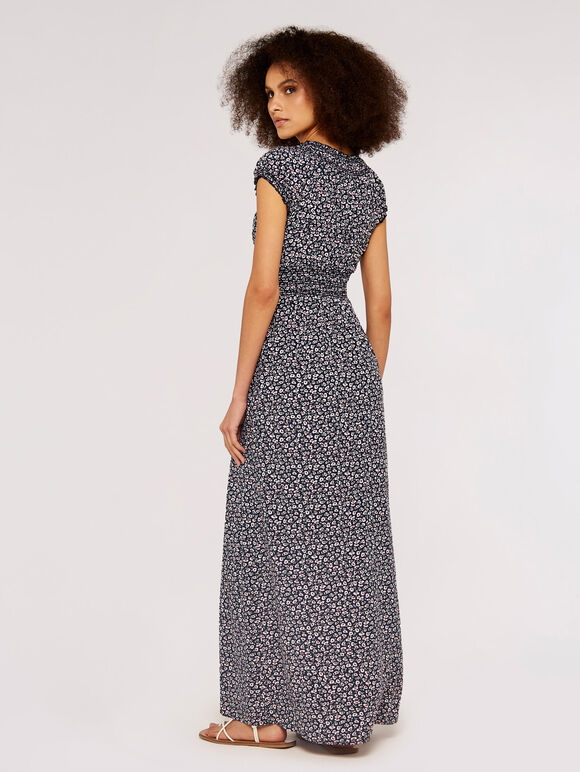 Ditsy Smock Maxi Dress, Navy, large