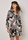 Geo Squares Shirt Mini Dress, Stone, large