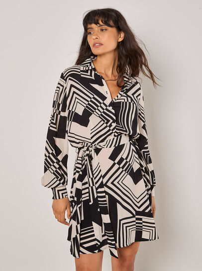 Geo Squares Shirt Mini Dress