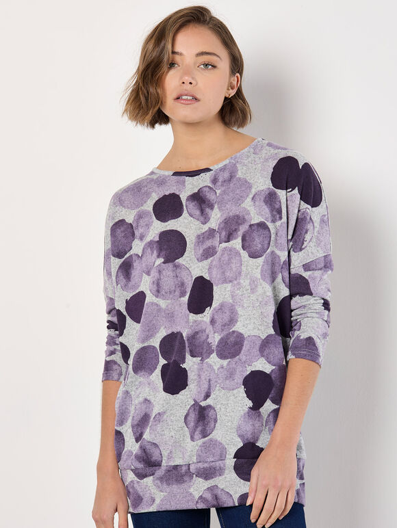 Abstract Circles Oversized Top, Purple, large